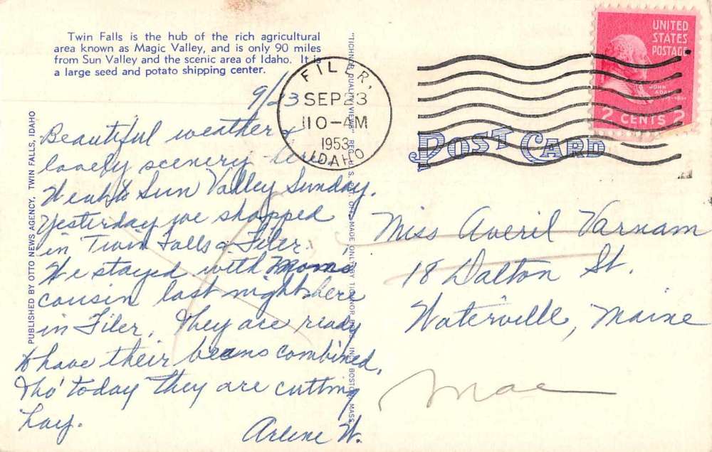 Twin Falls Idaho Main Avenue Street Scene Linen Antique Postcard J69840 - Image 2