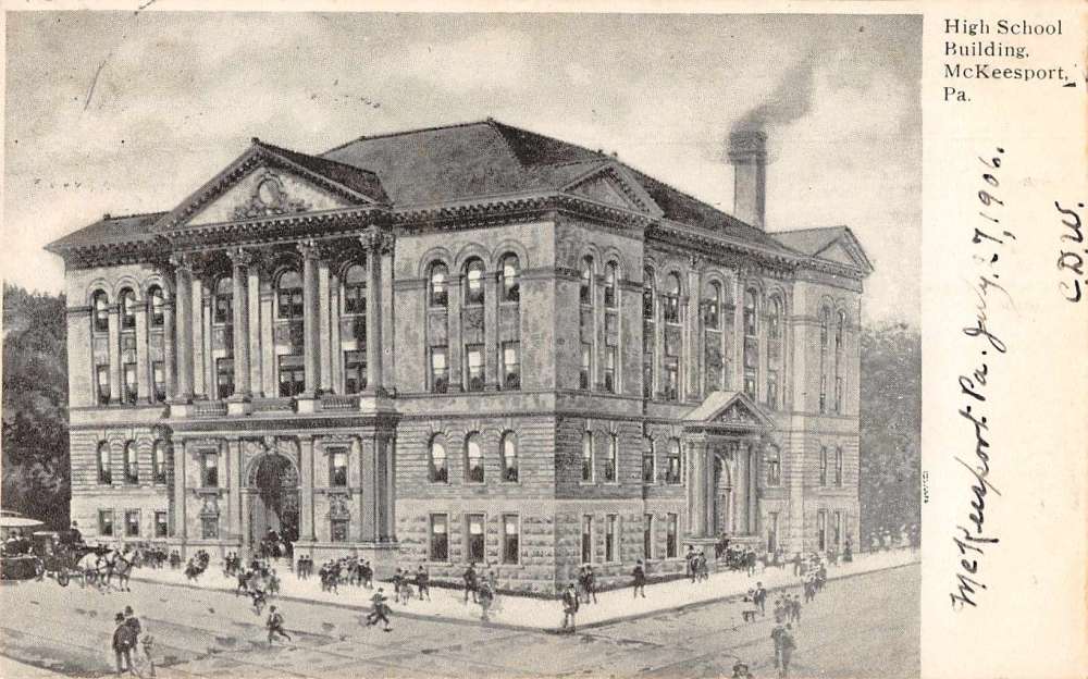 McKeesport Pennsylvania birds eye view high school building antique pc