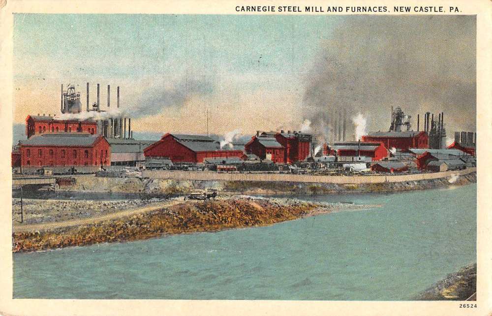 New Castle Pennsylvania view of Carnegie Steel Mill Furnaces antique pc