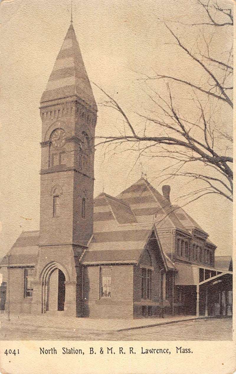 Lawrence Massachusetts North Station Railroad Antique Postcard K72438