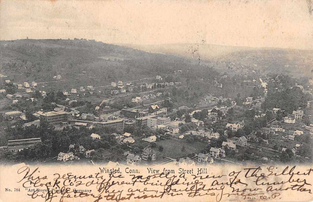 Winsted Connecticut Street Hill Birdseye View Antique Postcard K72939