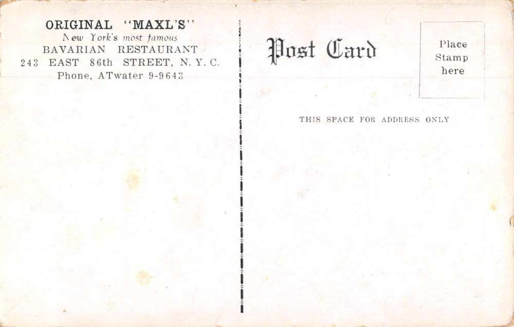 New York City Original Maxl's Bavarian Restaurant Antique Postcard J71409 - Image 2