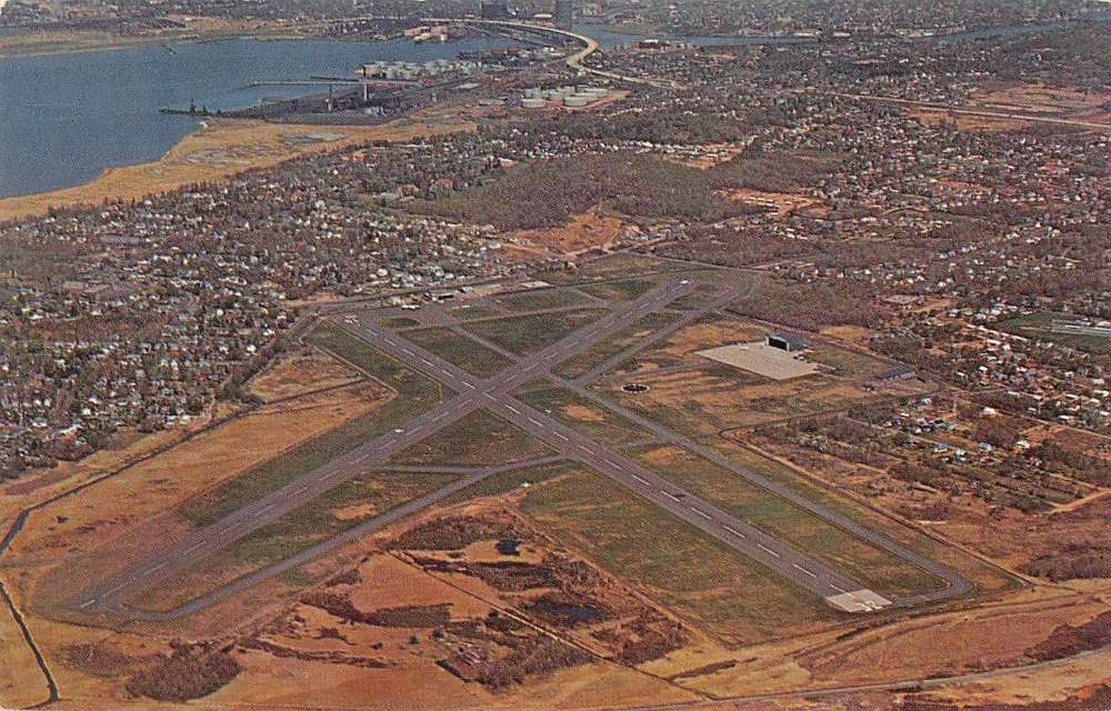 New Haven Connecticut Municipal Airport Aerial View Vintage Postcard
