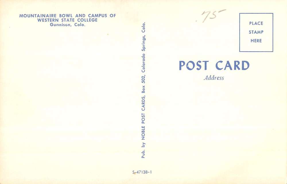 Gunnison Colorado Mountainaire Bowl Western State College Postcard