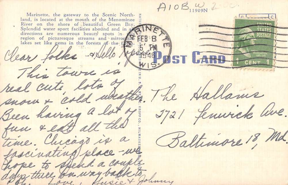 Marinette Wisconsin Radio Station Street View Antique Postcard K77218 - Image 2