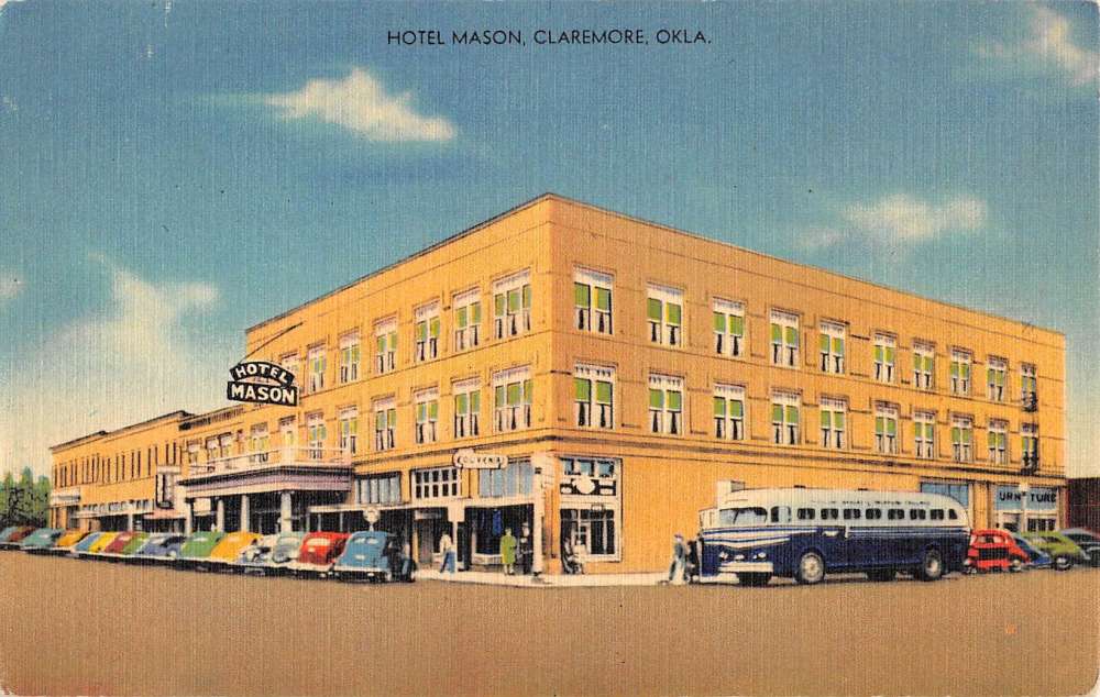 Claremore Oklahoma Hotel Mason Street View Antique Postcard K77421