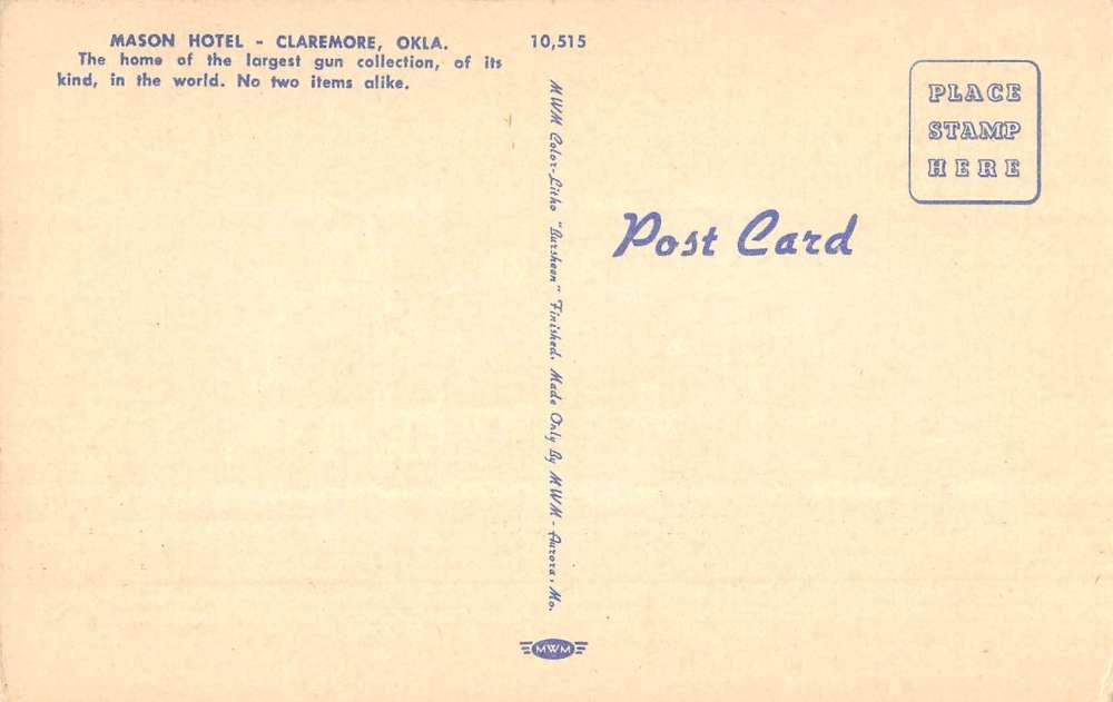 Claremore Oklahoma Hotel Mason Street View Antique Postcard K77421 - Image 2