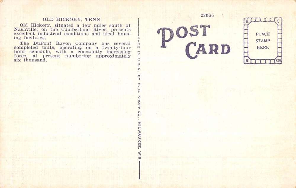 Nashville Tennessee Old Hickory Birdseye View Antique Postcard K77474 - Image 2