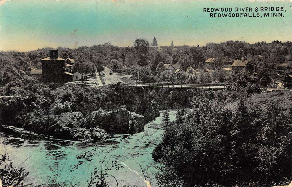 Redwood Falls Minnesota River Bridge Birdseye View Antique Postcard K77636 Mary L. Martin Ltd