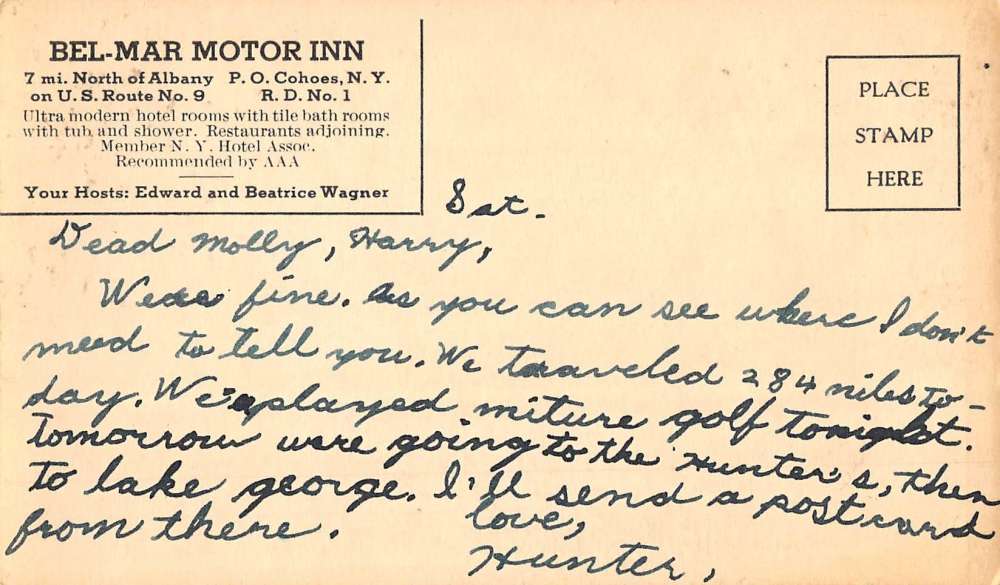 Cohoes New York Bel Mar Motor Inn Street View Antique Postcard K78347