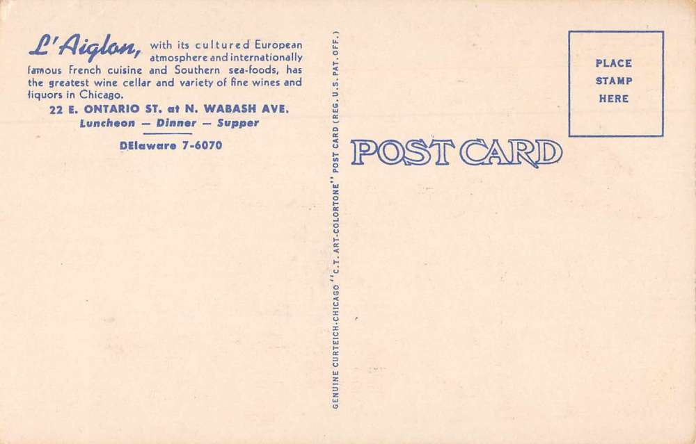 Chicago Illinois interior views L'Aiglon restaurant linen antique pc Z41482 - Image 2