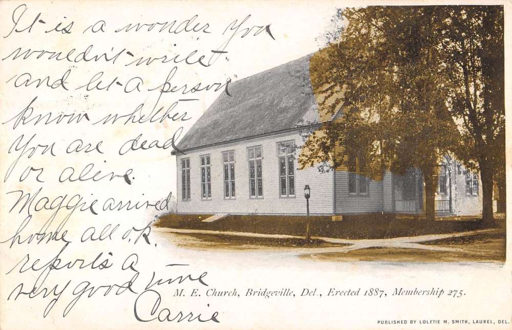 Bridgeville Delaware ME Church Street View Antique Postcard K79049