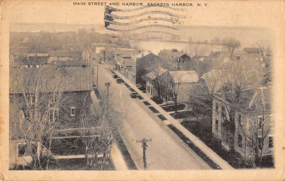 Sackets Harbor New York Main Street Harbor Birdseye View Antique