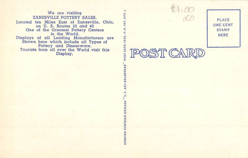 Zanesville Ohio Pottery Store Street View Antique Postcard K79641 - Image 2