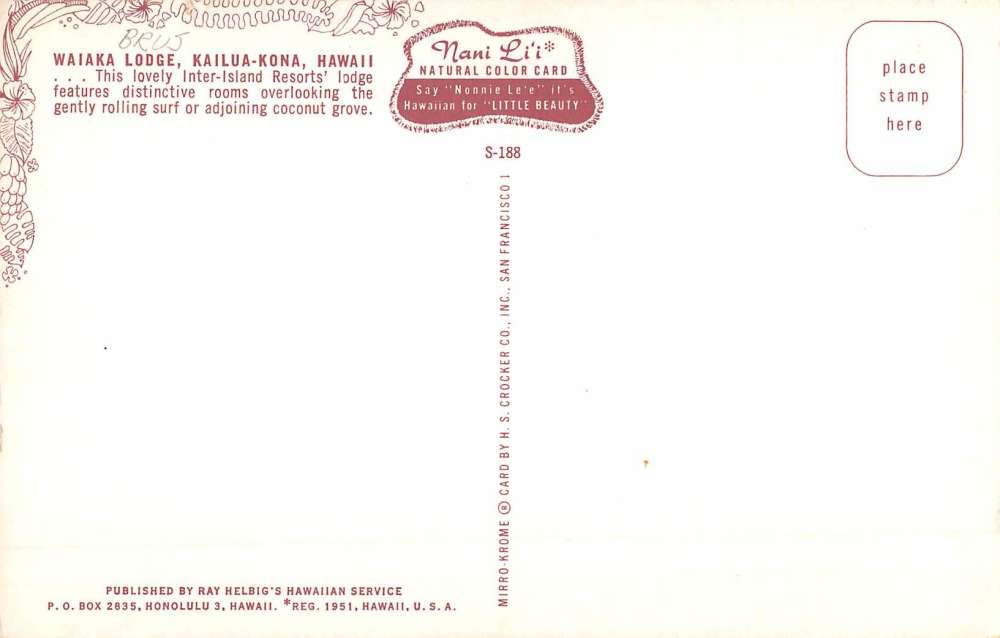 Kailua Kona Hawaii Waiaka Lodge Room Interior Vintage Postcard K80218 - Image 2