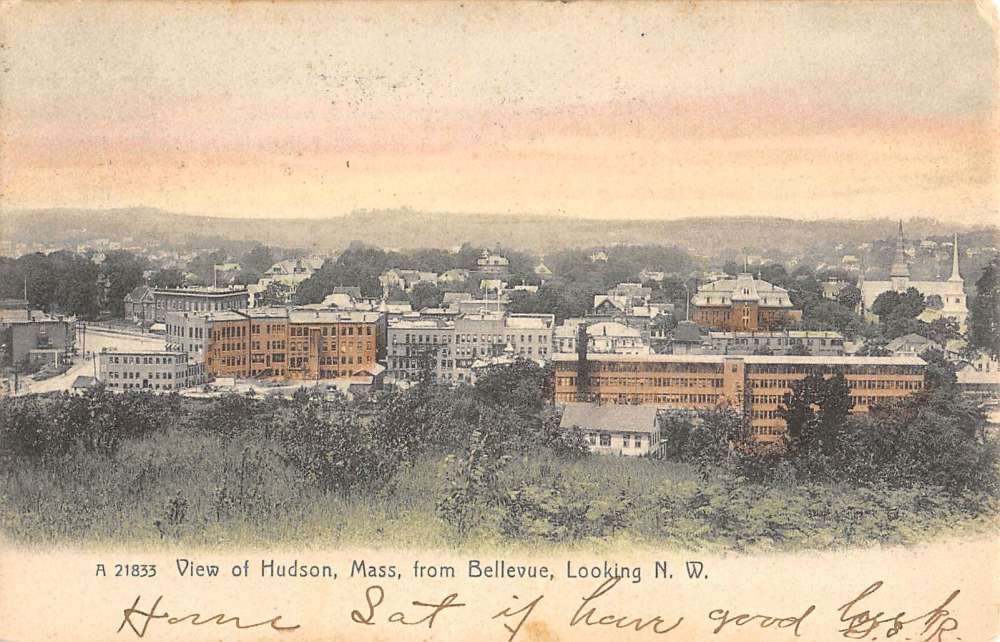 Hudson Massachusetts Birdseye View Of City Antique Postcard K80359