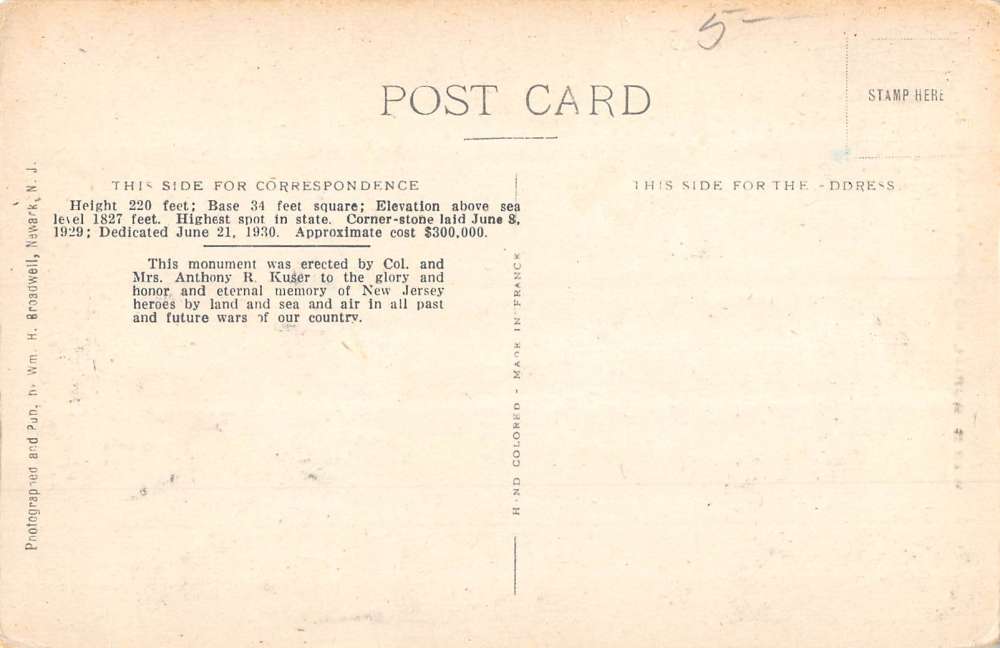 High Point Park New York War Memorial Street View Antique Postcard K80422 - Image 2