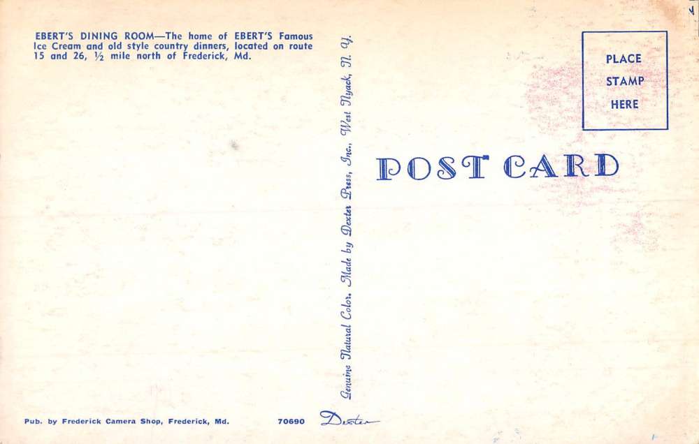 Frederick Maryland Eberts Dining Room Street View Vintage Postcard K80549 - Image 2