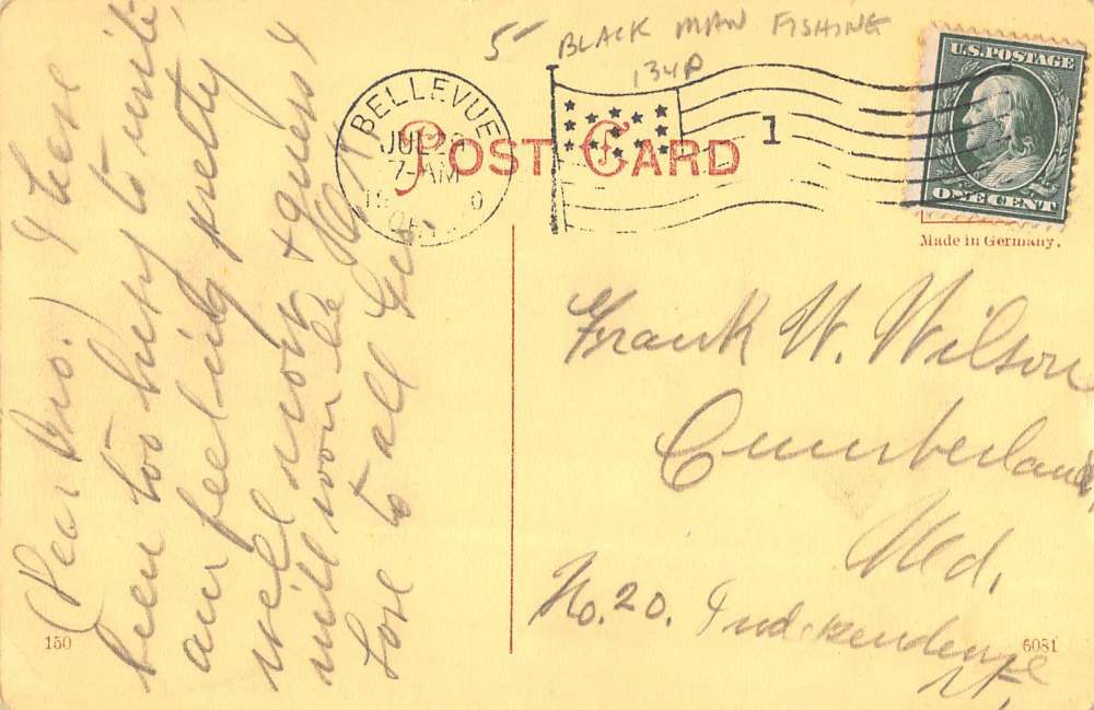 Bellevue Ohio Reservoir Fishing Black Man Antique Postcard K80611 - Image 2