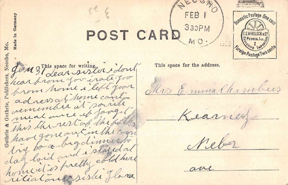 Neosho Missouri Christian Church Street View Antique Postcard K80787 - Image 2