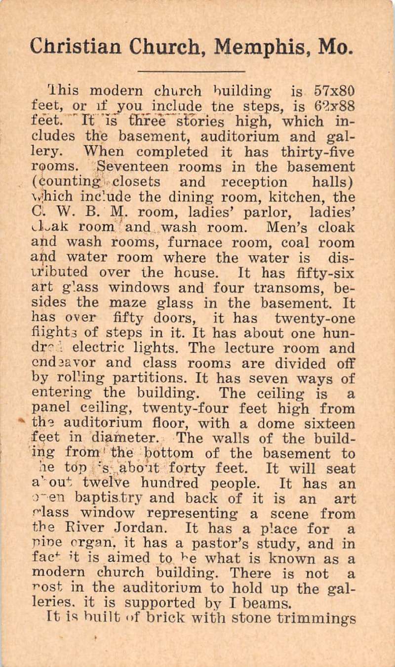 Memphis Missouri Christian Church Street View Antique Postcard K80795 - Image 2