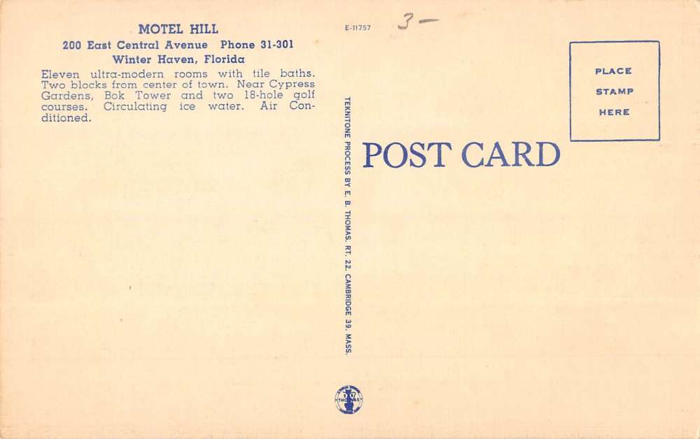 Winter Haven Florida Motel Hill Street View Antique Postcard K80800 - Image 2