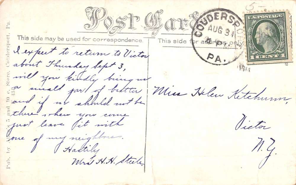 Coudersport Pennsylvania Cemetery Chapel Street View Antique Postcard K81039 - Image 2