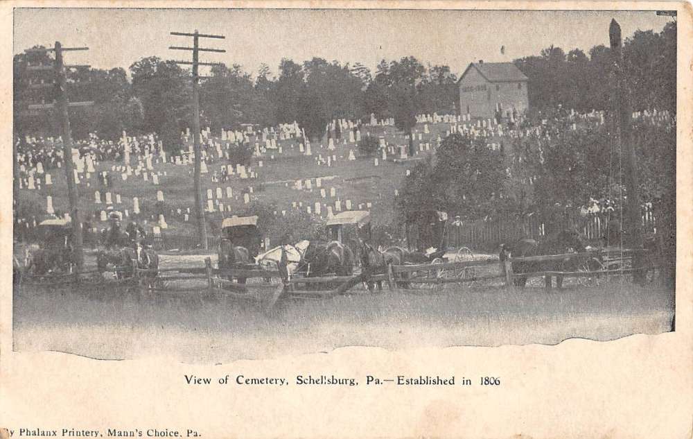 Schellsburg Pennsylvania Cemetery Birdseye View Antique Postcard K81123