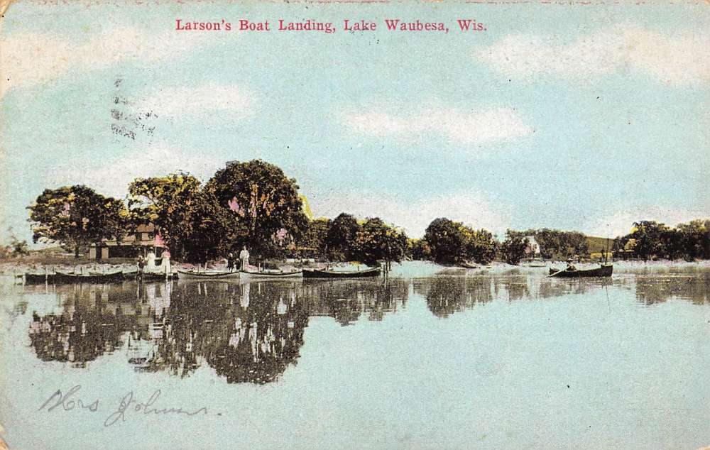 Lake Waubesa Wisconsin Larsons Boat Landing Waterfront Antique Postcard