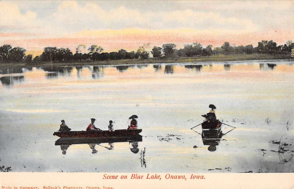 Onawa Iowa Blue Lake Row Boat Scene Antique Postcard K81348 Mary L