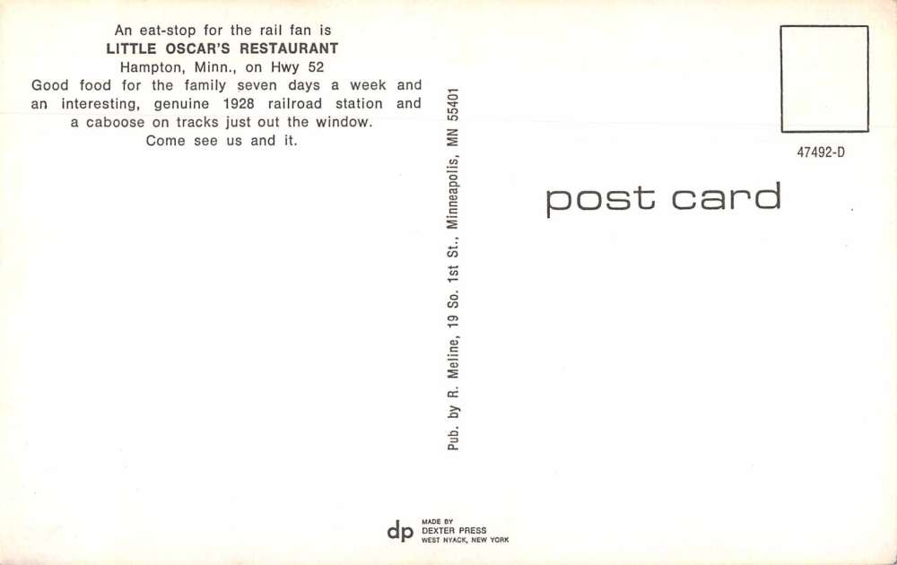 Hampton Minnesota exterior views Little Oscar's Restaurant vintage pc