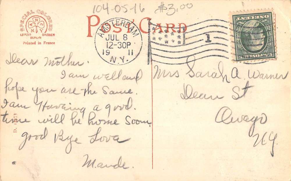 Canajoharie New York High School Street View Antique Postcard K81508