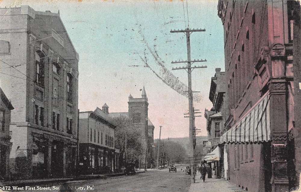 South Oil City Pennsylvania West First Street Scene Antique Postcard