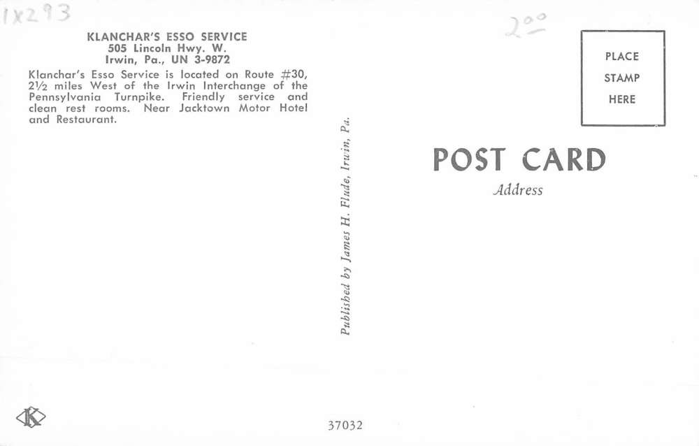 Irwin Pennsylvania Klanchars Esso Service Vintage Postcard K81844 ...