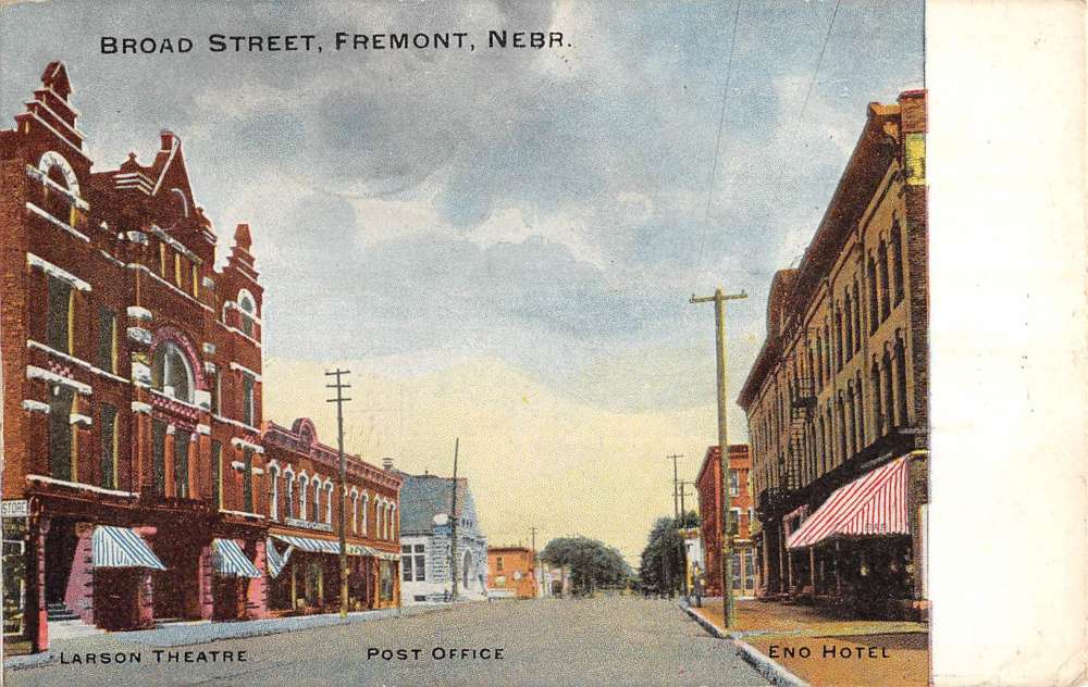 Fremont Nebraska Broad Street Scene Historic Bldgs Antique Postcard