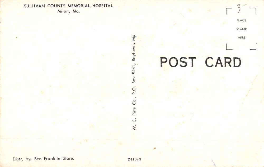 Milan Missouri Sullivan Memorial Hospital Vintage Postcard K82329 - Image 2