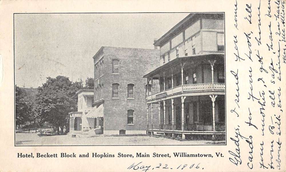 Williamstown Vermont Main Street Scene Hotel Antique Postcard K82558