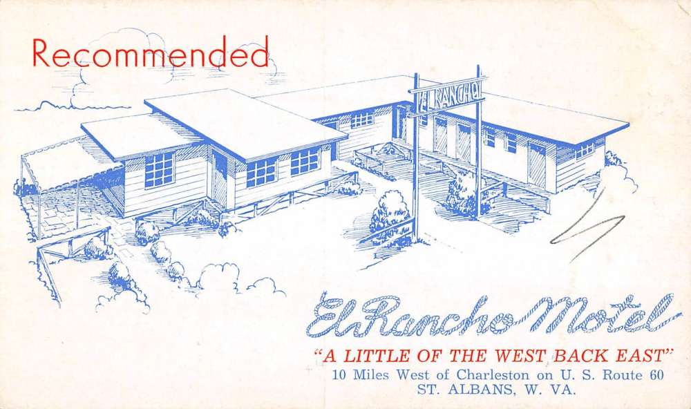 St Albans West Virginia El Rancho Motel Birdseye View Vintage Postcard