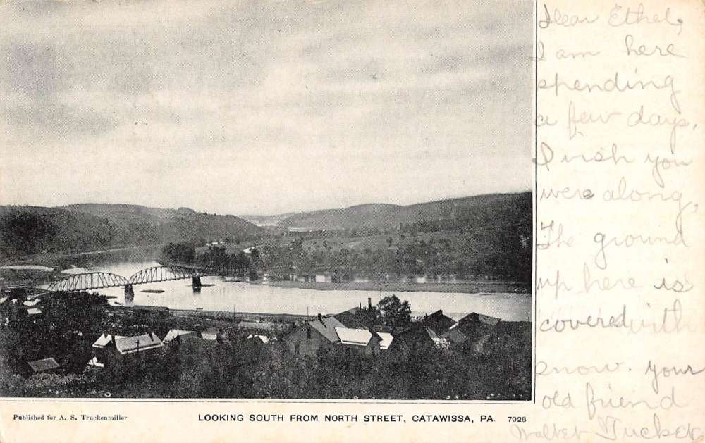 Catawissa Pennsylvania North Street Scene Birdseye View Antique