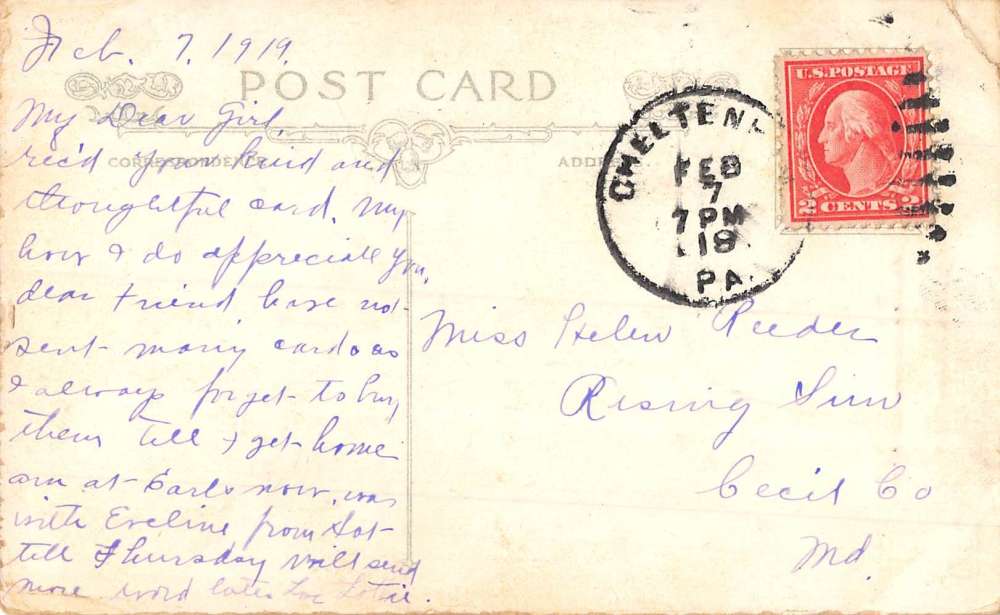 Cheltenham Pennsylvania Romance Couple Greeting Antique Postcard K82746 - Image 2