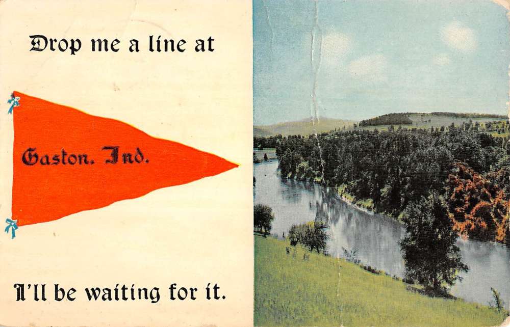 Gaston Indiana Scenic River Birdseye View Antique Postcard K83001