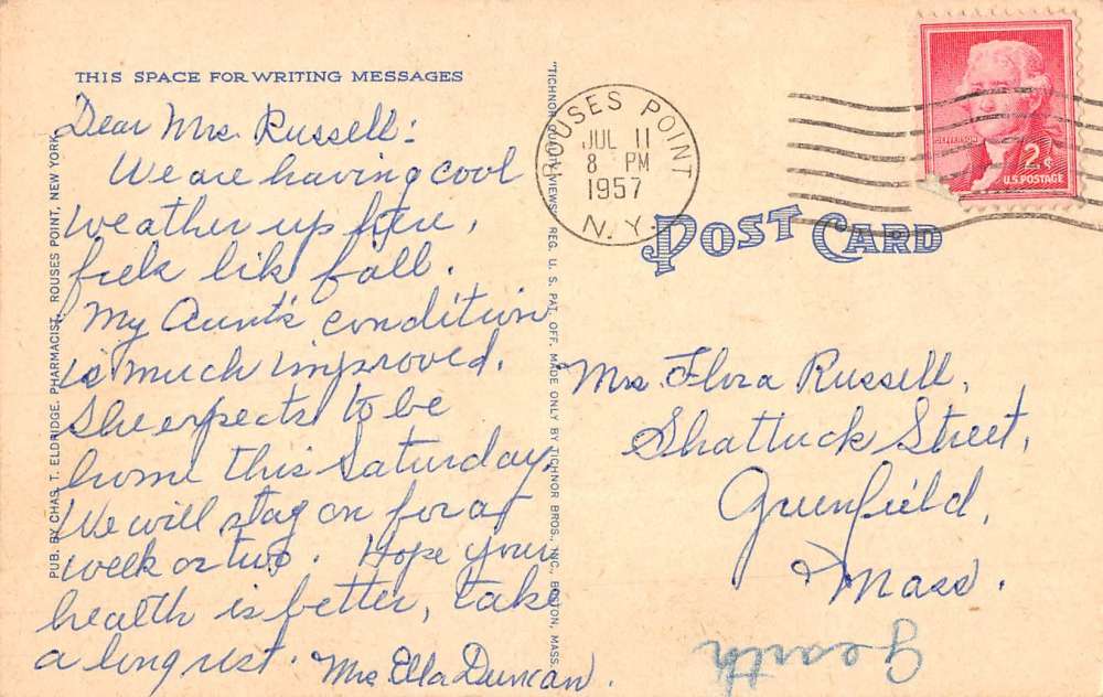 Rouses Point New York Lake Street Scene Store Fronts Antique Postcard K83118 - Image 2