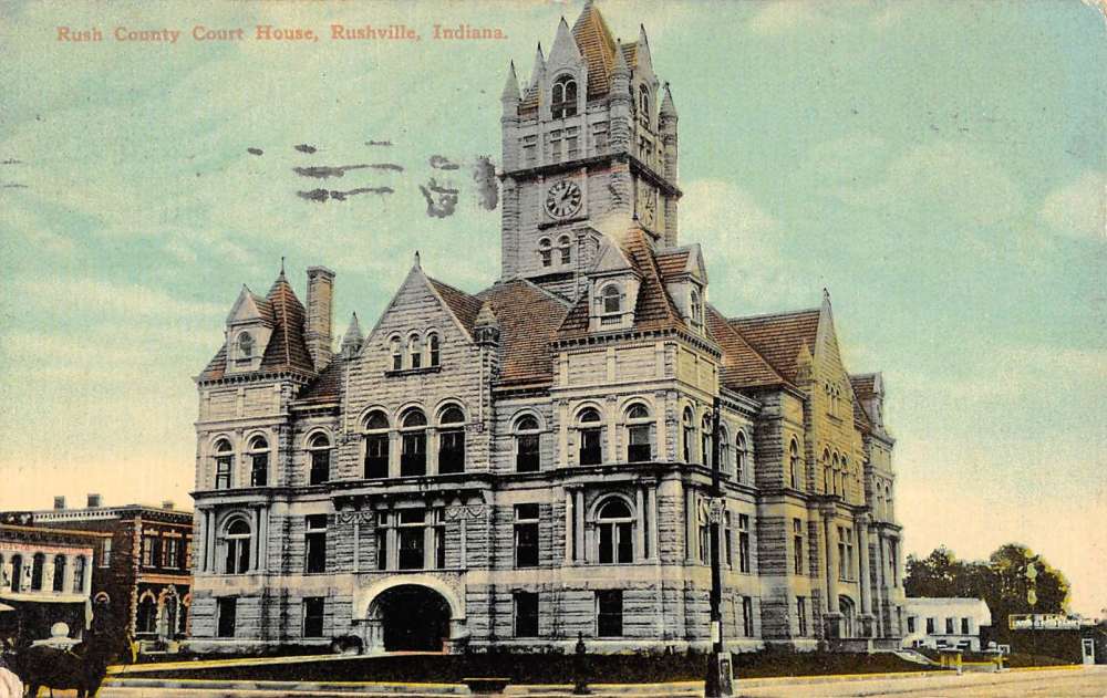 Rushville Indiana Rush Court House Street View Antique Postcard K83339 Mary L. Martin Ltd
