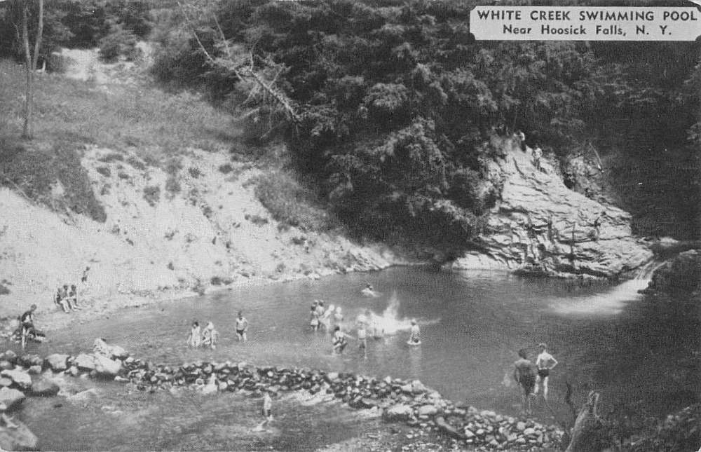 Hoosick Falls New York White Creek Pool Birdseye View Antique Postcard