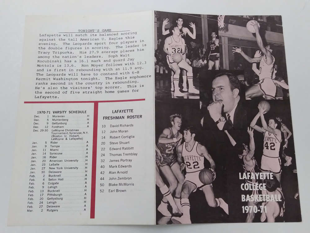 Lafayette College vs American U Basketball 1970-71 Program J73455 - Image 4
