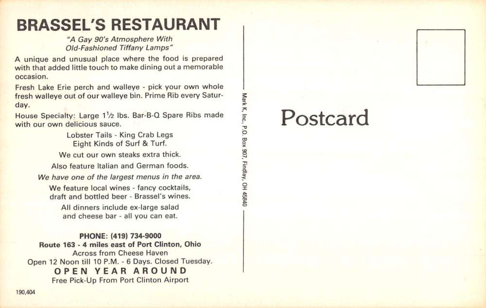 Port Clinton Ohio Brassels Restaurant Jukebox Vintage Postcard K84055 - Image 2