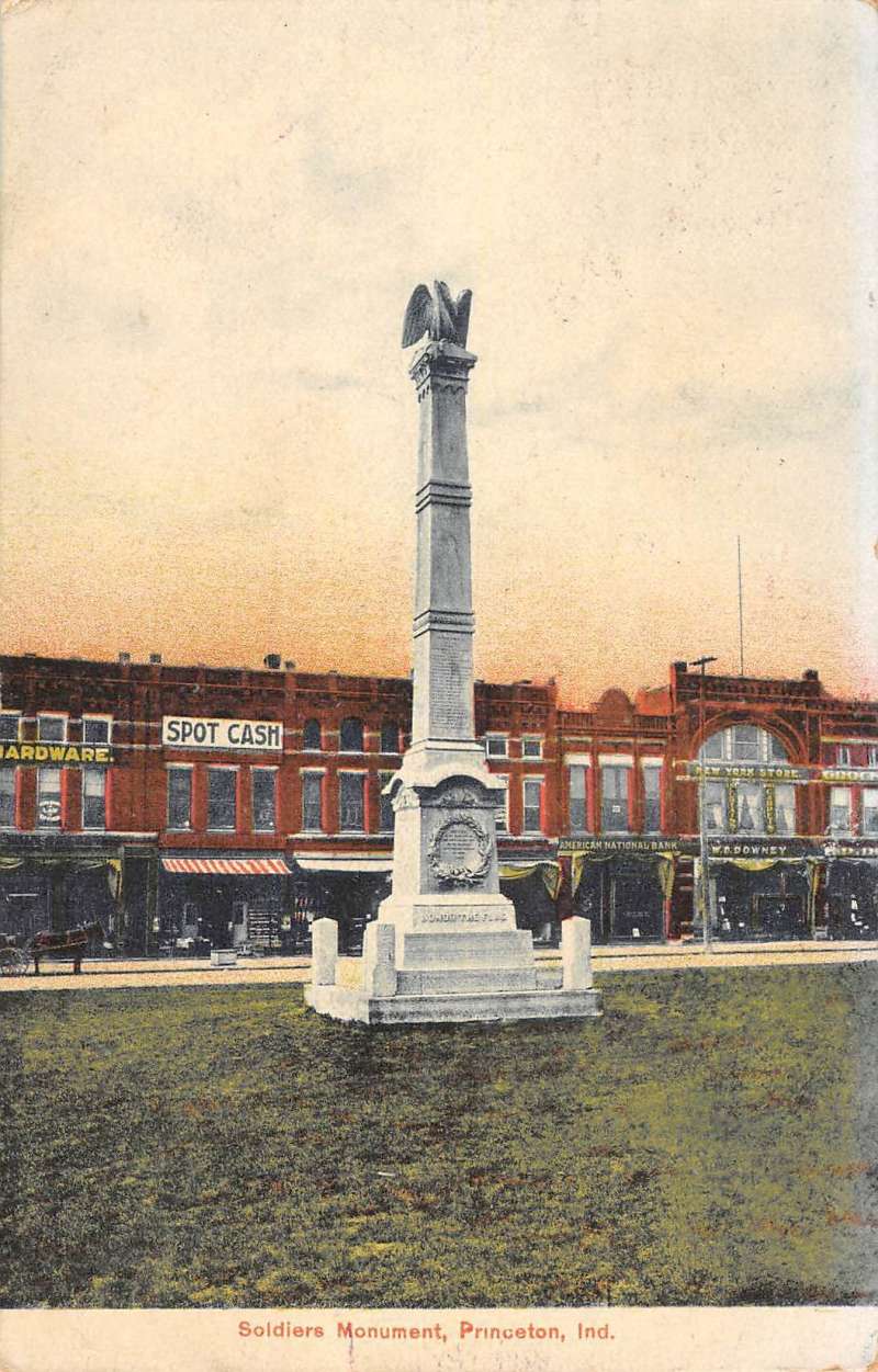 Princeton Indiana Soldiers Monument Street View Antique Postcard K84081