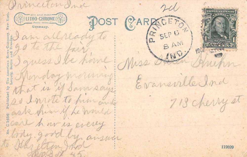 Princeton Indiana Soldiers Monument Street View Antique Postcard K84081 - Image 2