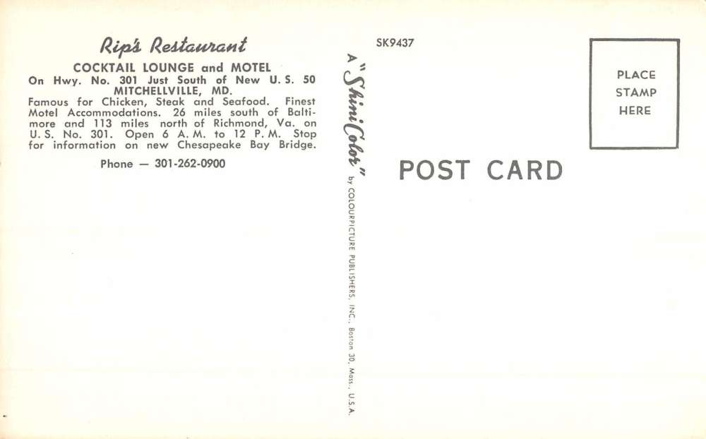 Mitchellville Maryland Rips Restaurant Birdseye View Antique Postcard K84253 - Image 2