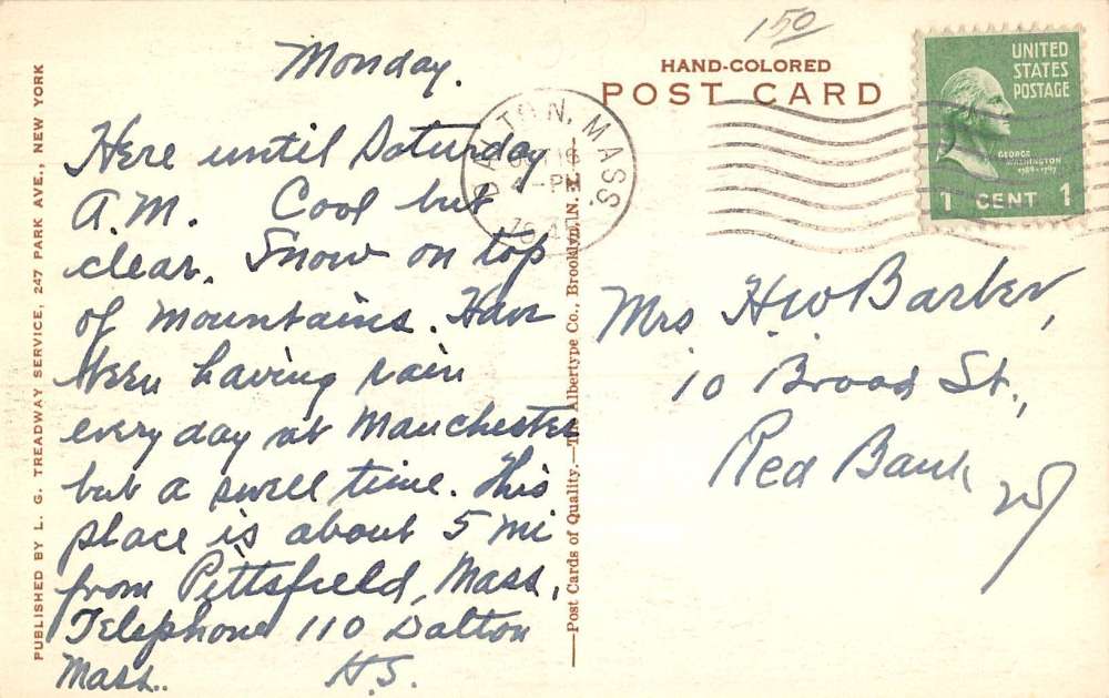 Dalton Massachusetts Irving House Street View Antique Postcard K84797 - Image 2